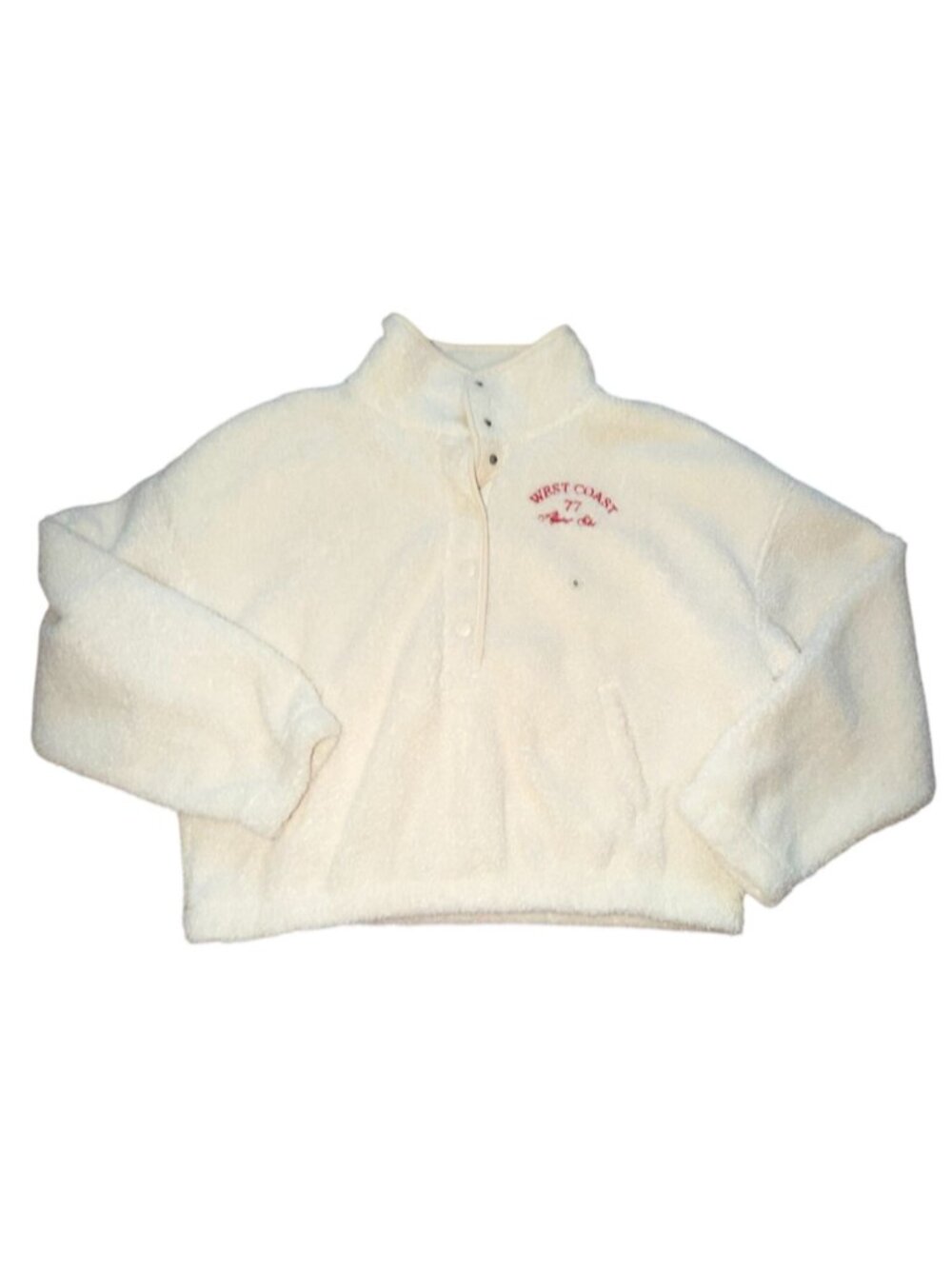 American Eagle AE Sherpa Fleece Graphic Henley Sweatshirt-Cream-Small-NWT